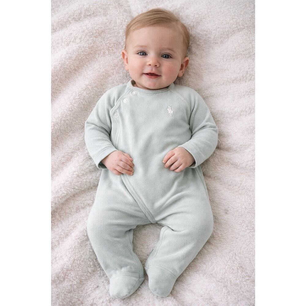Ralph Lauren Baby 3-6M Mint Green Long Sleeve Outfit One Piece Polo Logo Unisex